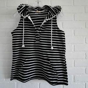 Be Black and White Striped Sleeveless Front pocket Hoodie Size Medium